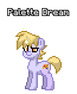 my ponysona palette dream: a lavender unicorn with short blonde hair and orange eyes